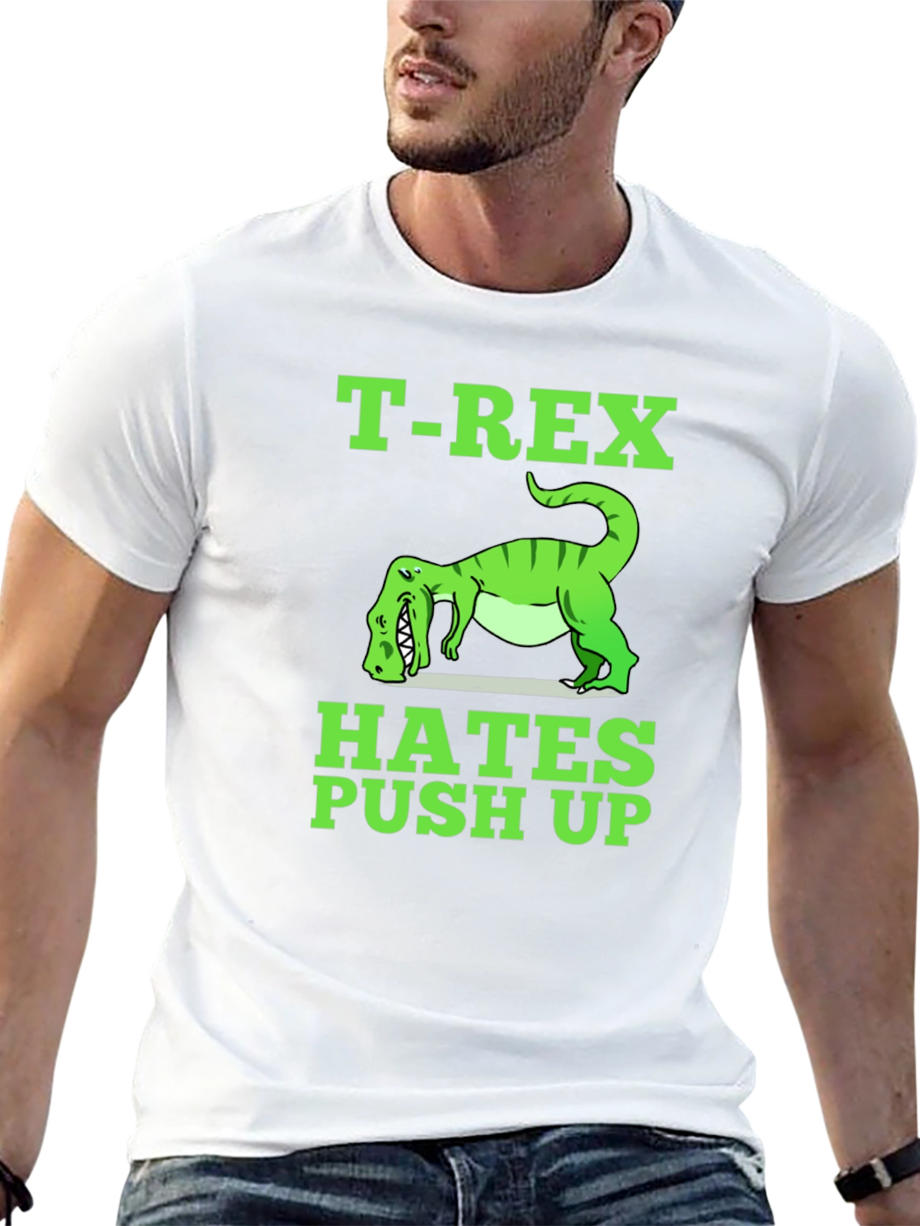 Camiseta Negra T-Rex Hates Push Up Divertida