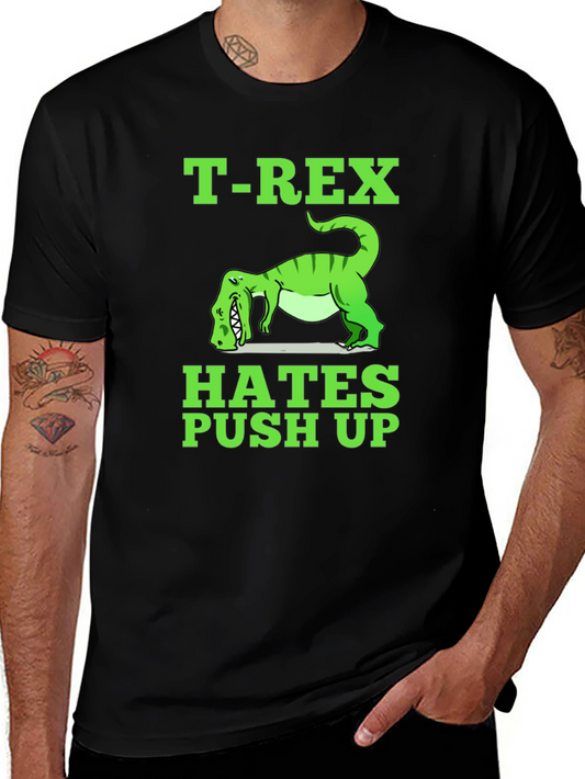 Camiseta Negra T-Rex Hates Push Up Divertida