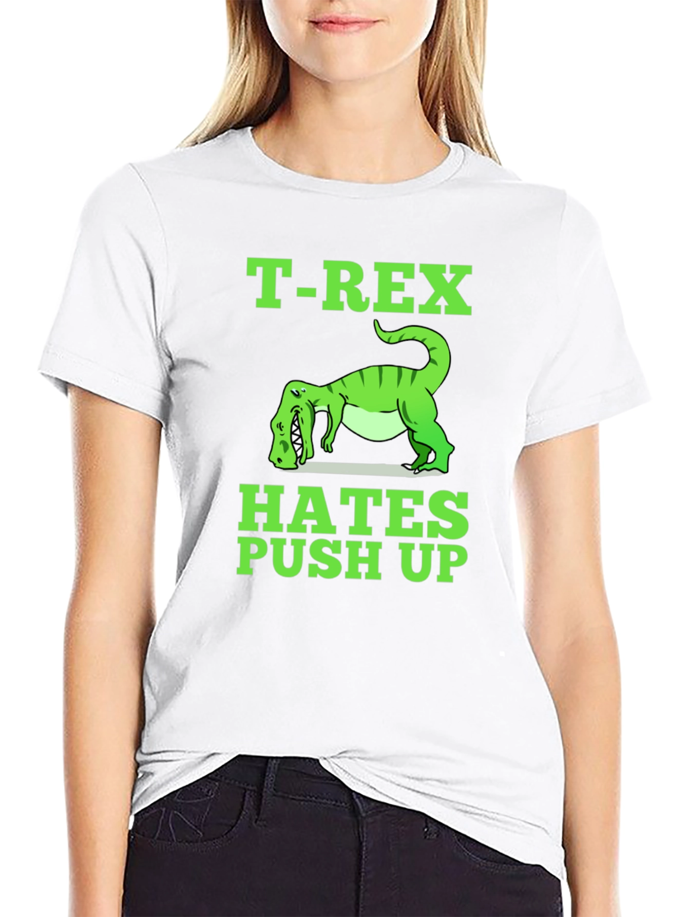 Camiseta Negra T-Rex Hates Push Up Divertida