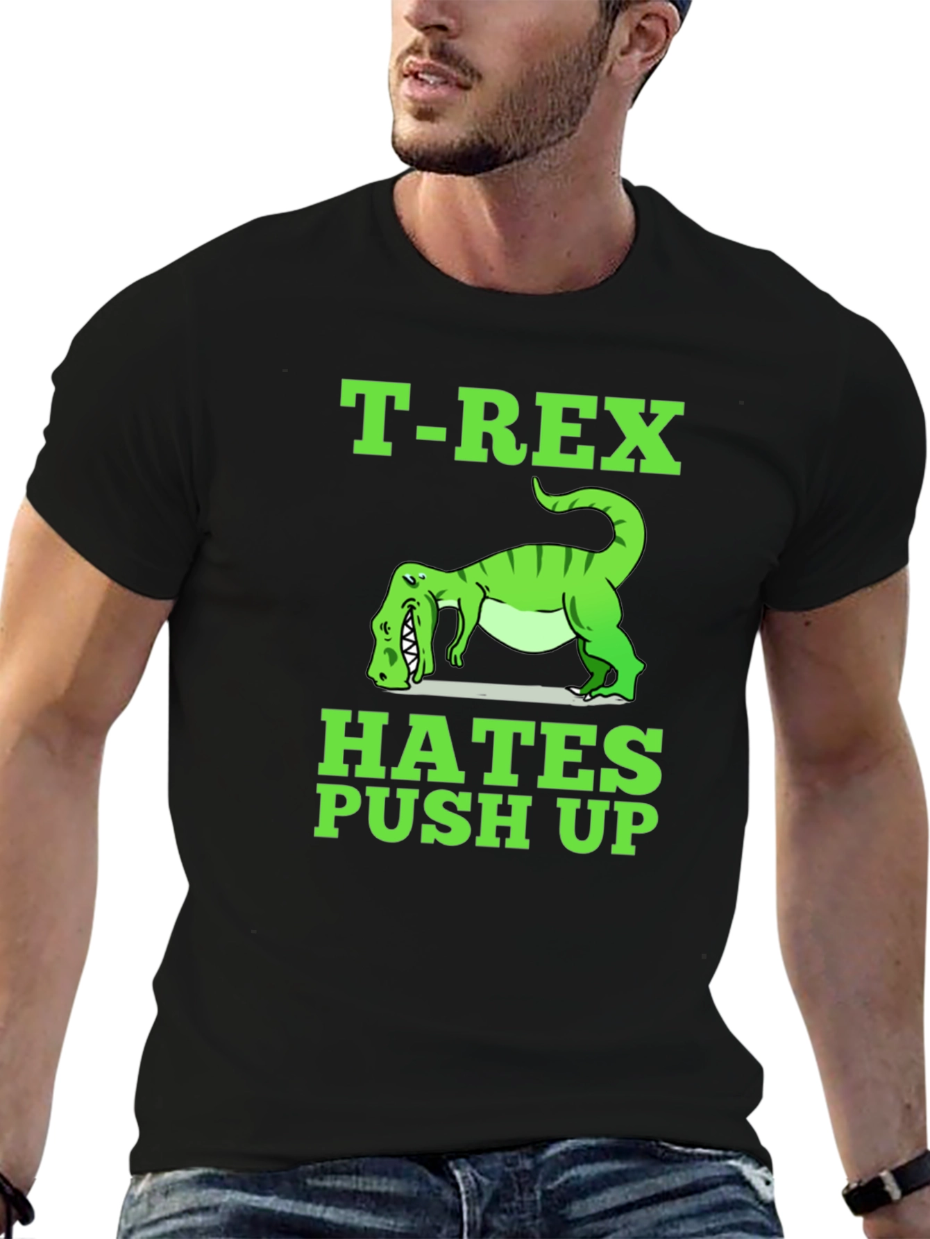 Camiseta Negra T-Rex Hates Push Up Divertida