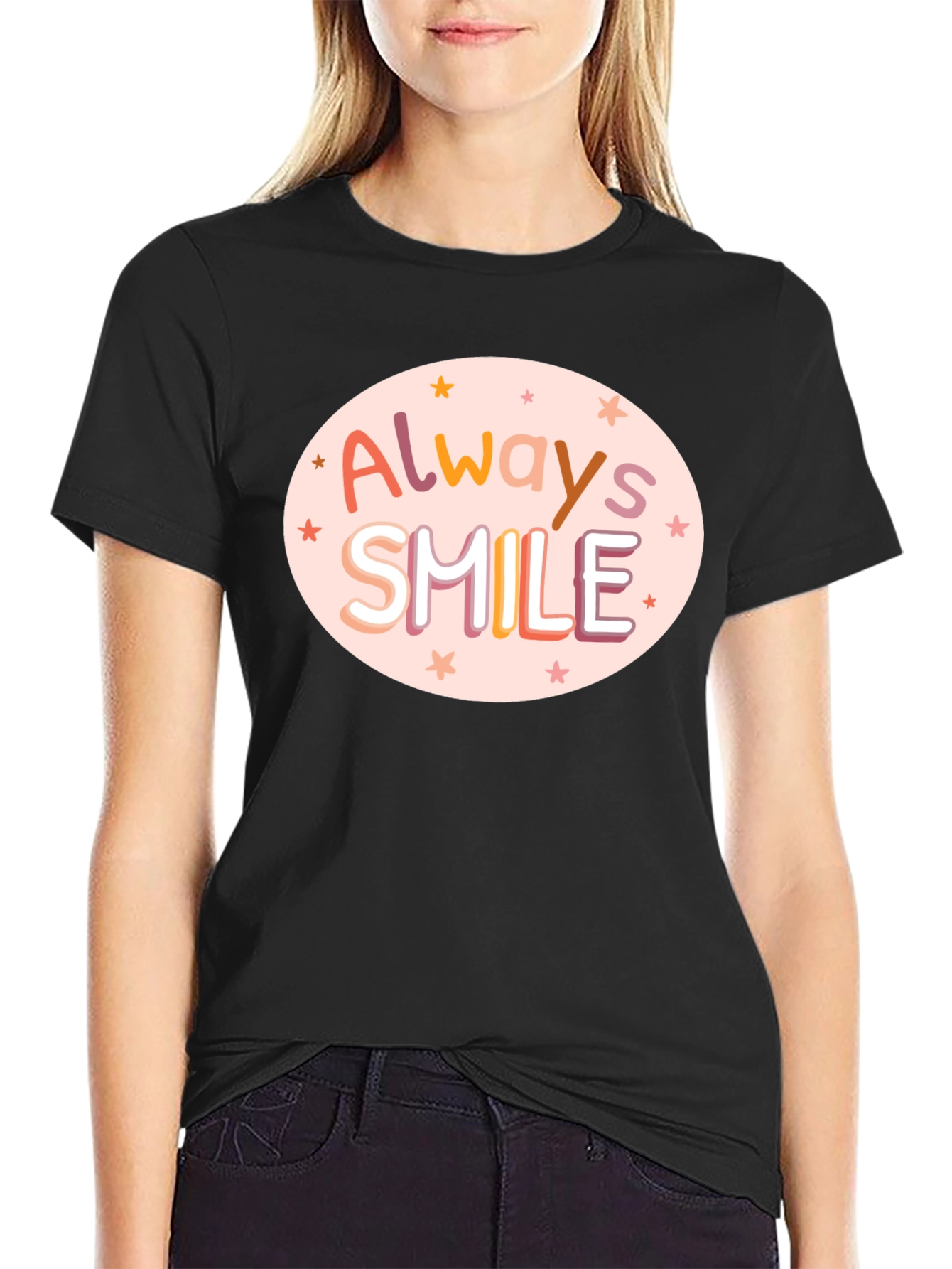 Camiseta Negra con Diseño Always Smile