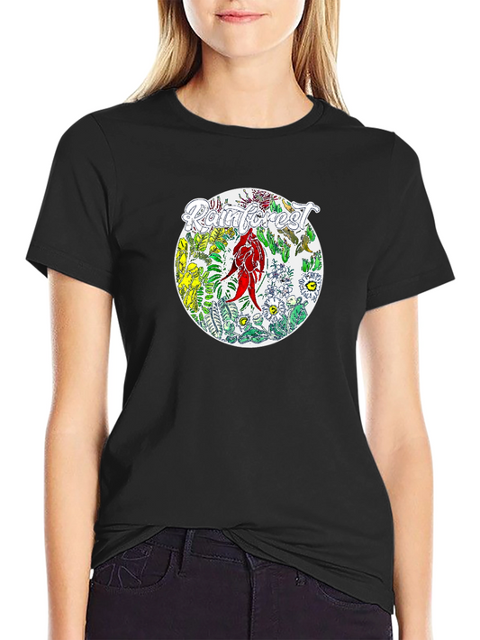 Camiseta Negra con Diseño de Selva Tropical