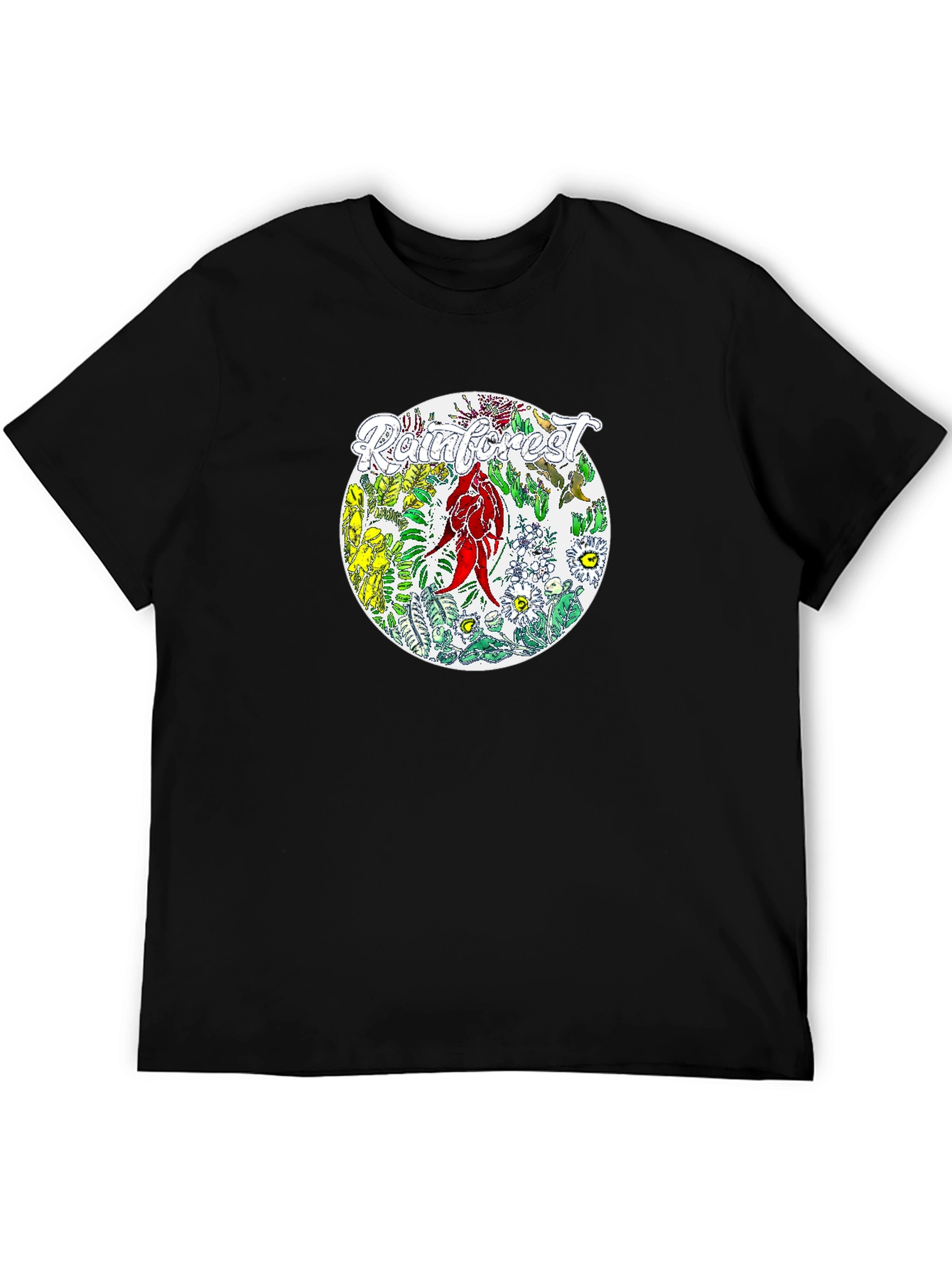 Camiseta Negra con Diseño de Selva Tropical