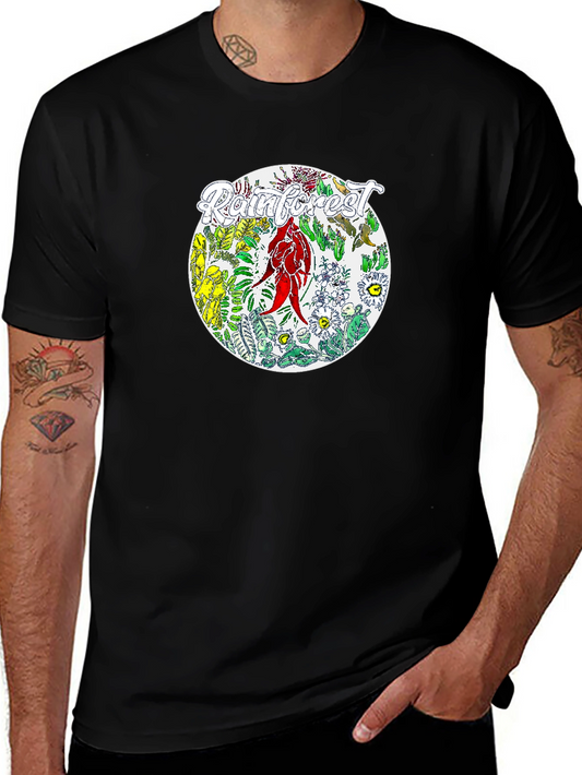 Camiseta Negra con Diseño de Selva Tropical