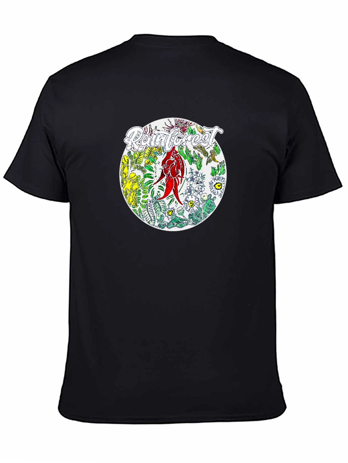 Camiseta Negra con Diseño de Selva Tropical