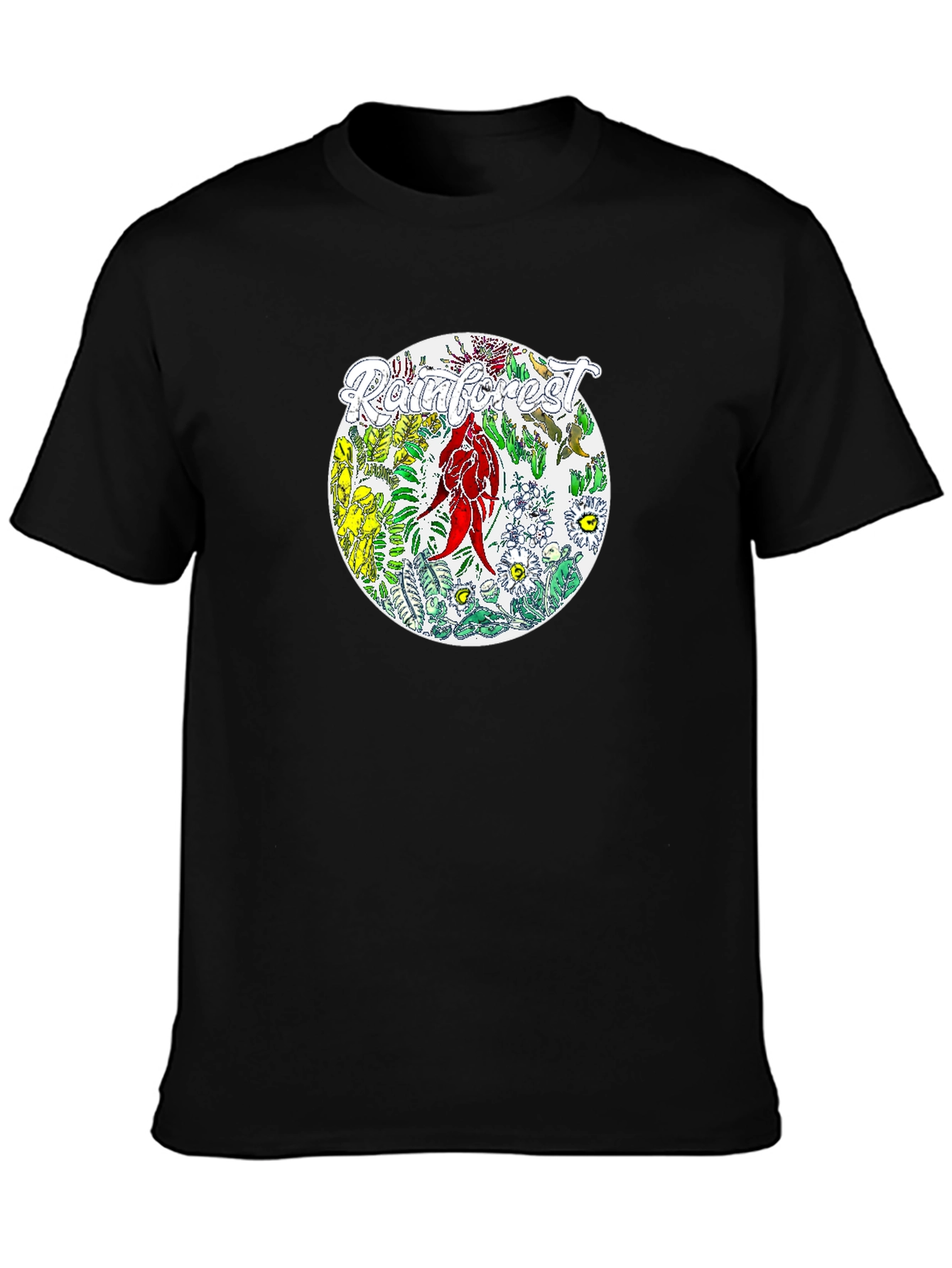 Camiseta Negra con Diseño de Selva Tropical