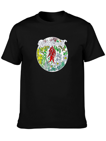 Camiseta Negra con Diseño de Selva Tropical