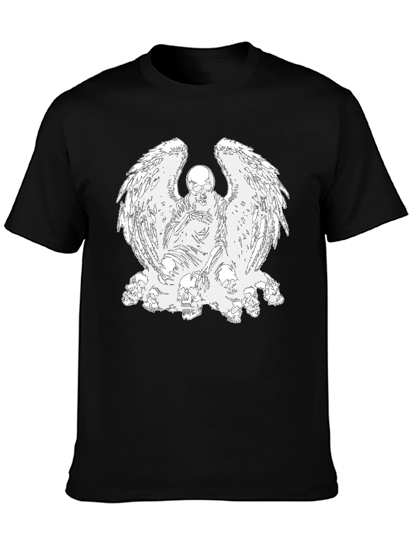 Camiseta Negra con Diseño de Ángel Esquelético