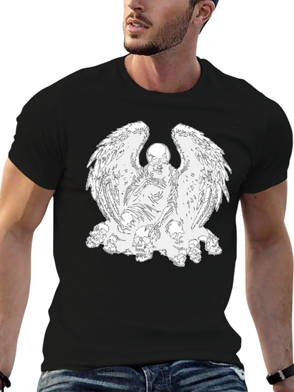 Camiseta Negra con Diseño de Ángel Esquelético