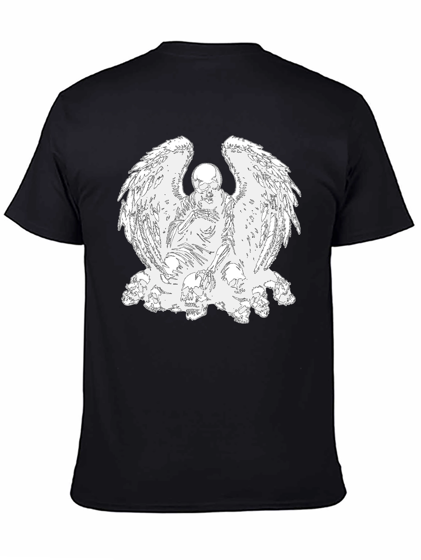 Camiseta Negra con Diseño de Ángel Esquelético