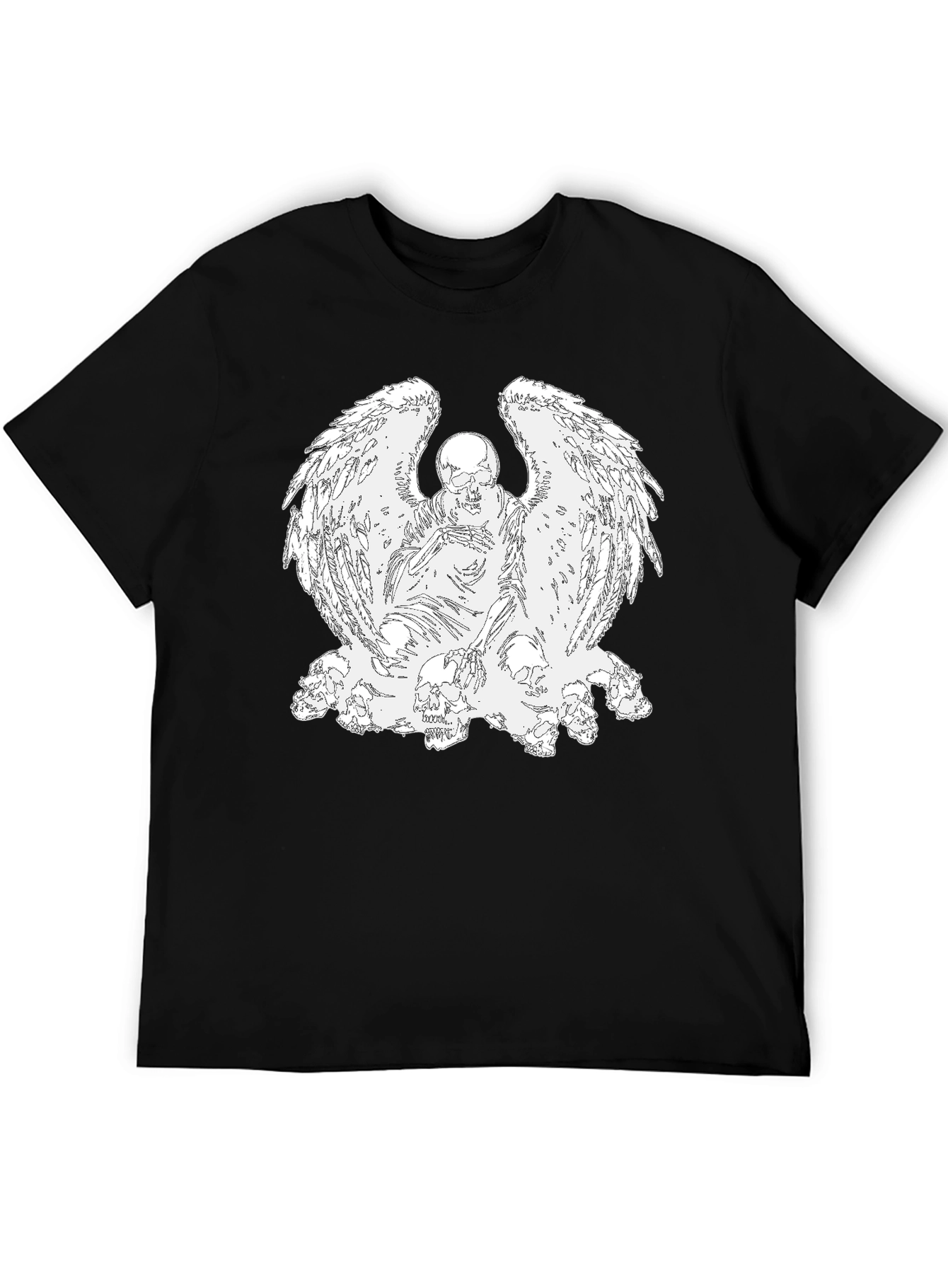 Camiseta Negra con Diseño de Ángel Esquelético