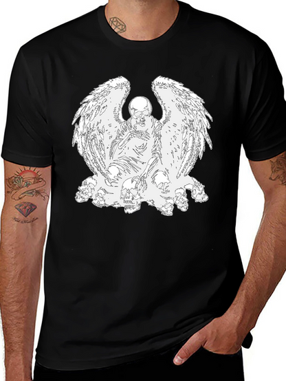 Camiseta Negra con Diseño de Ángel Esquelético