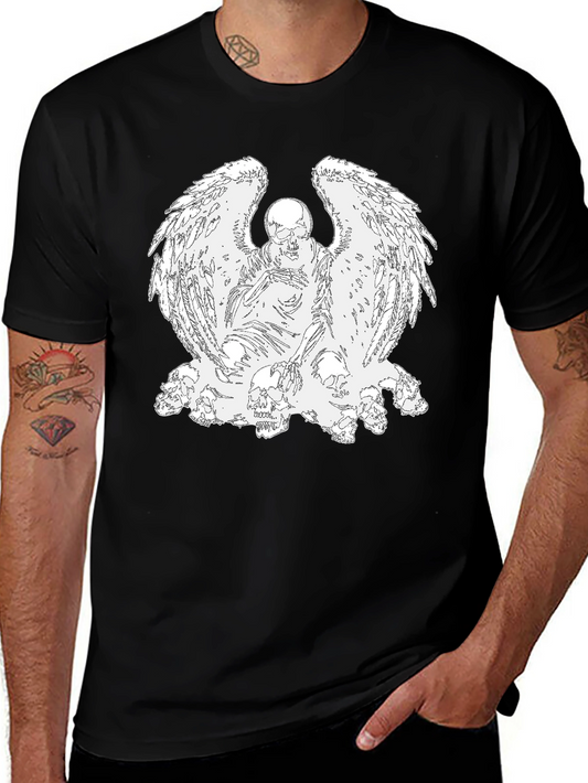 Camiseta Negra con Diseño de Ángel Esquelético