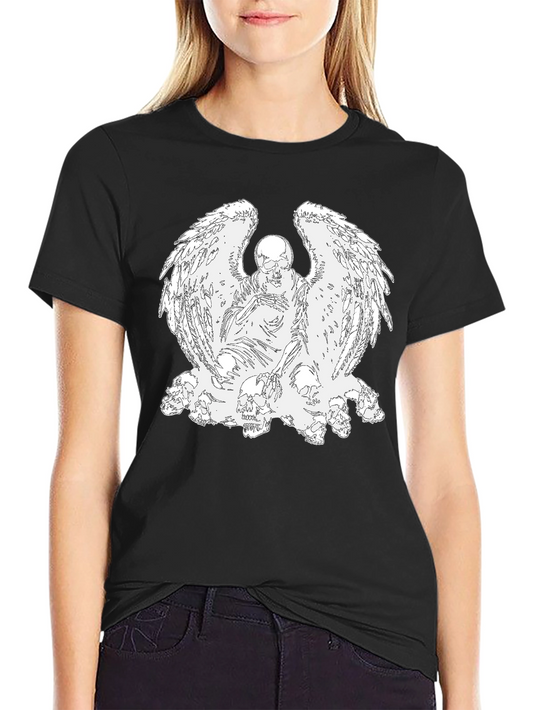 Camiseta Negra con Diseño de Ángel Esquelético