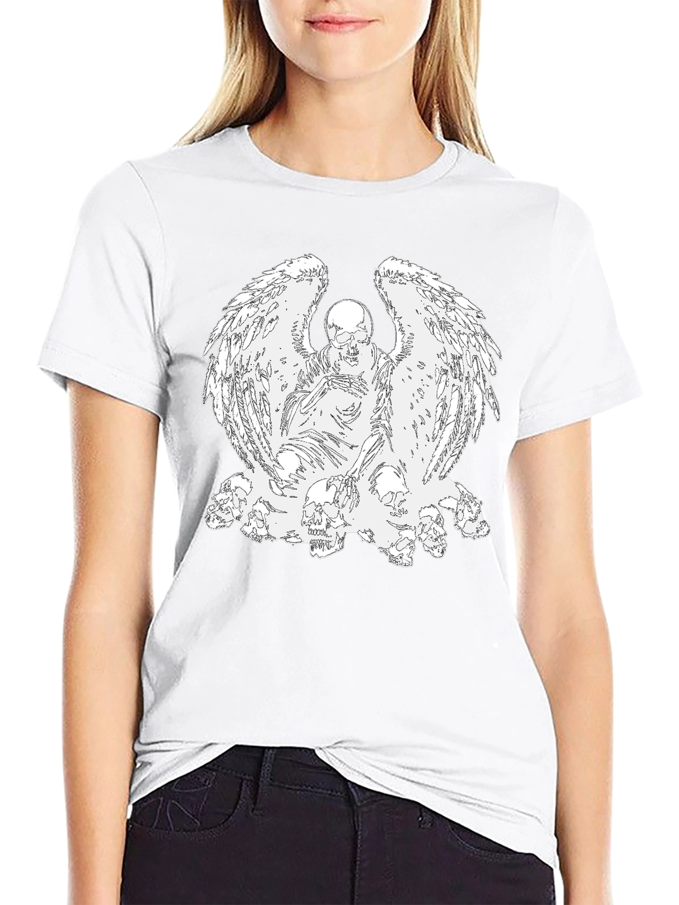 Camiseta Negra con Diseño de Ángel Esquelético