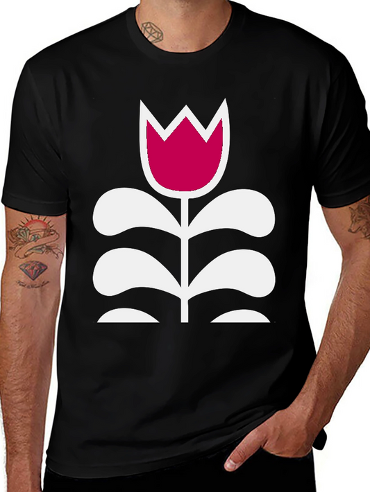 Camiseta Negra con Tulipán Moderno