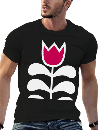 Camiseta Negra con Tulipán Moderno