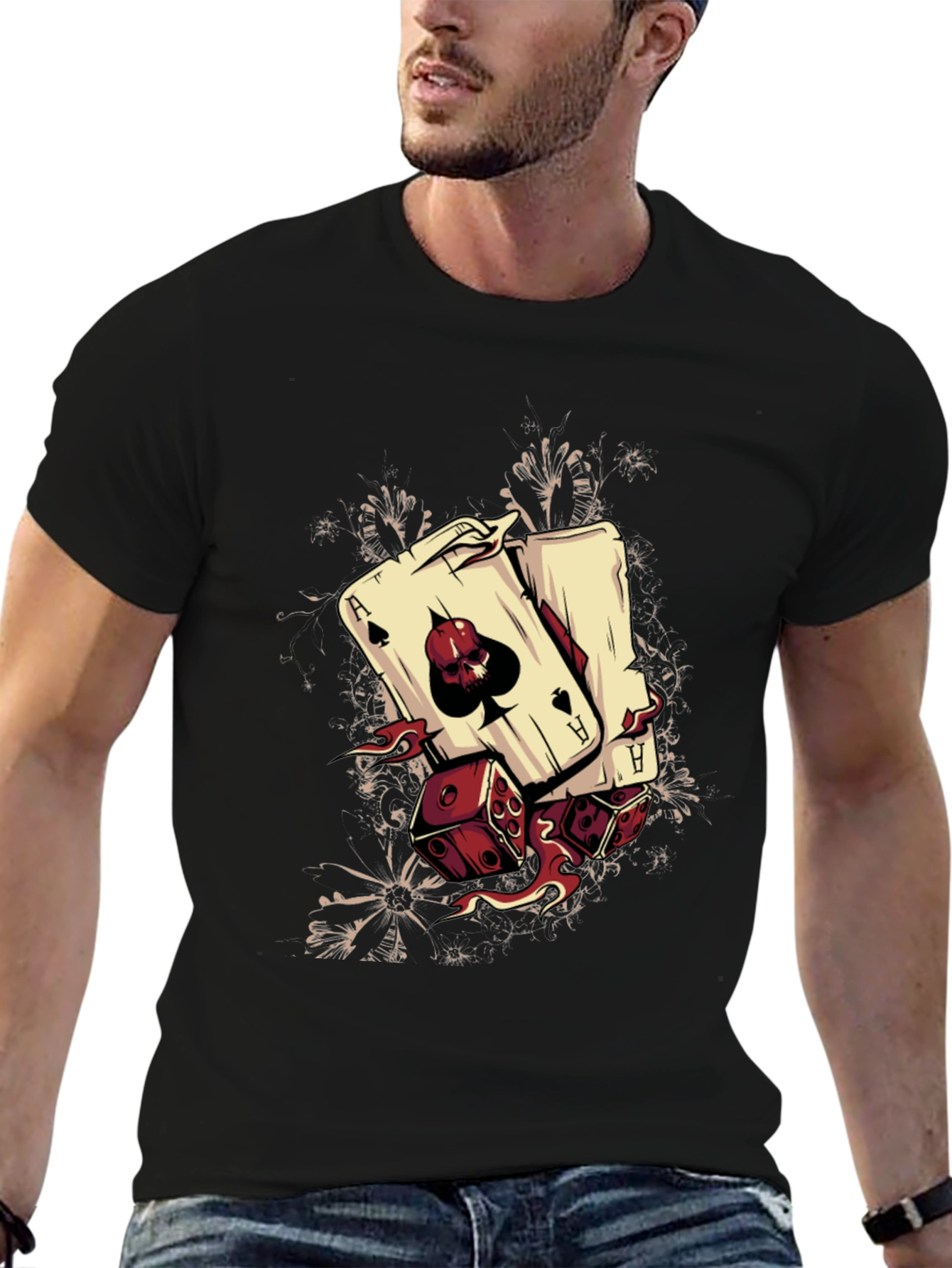 Camiseta Negra Diseño Póker y Dados