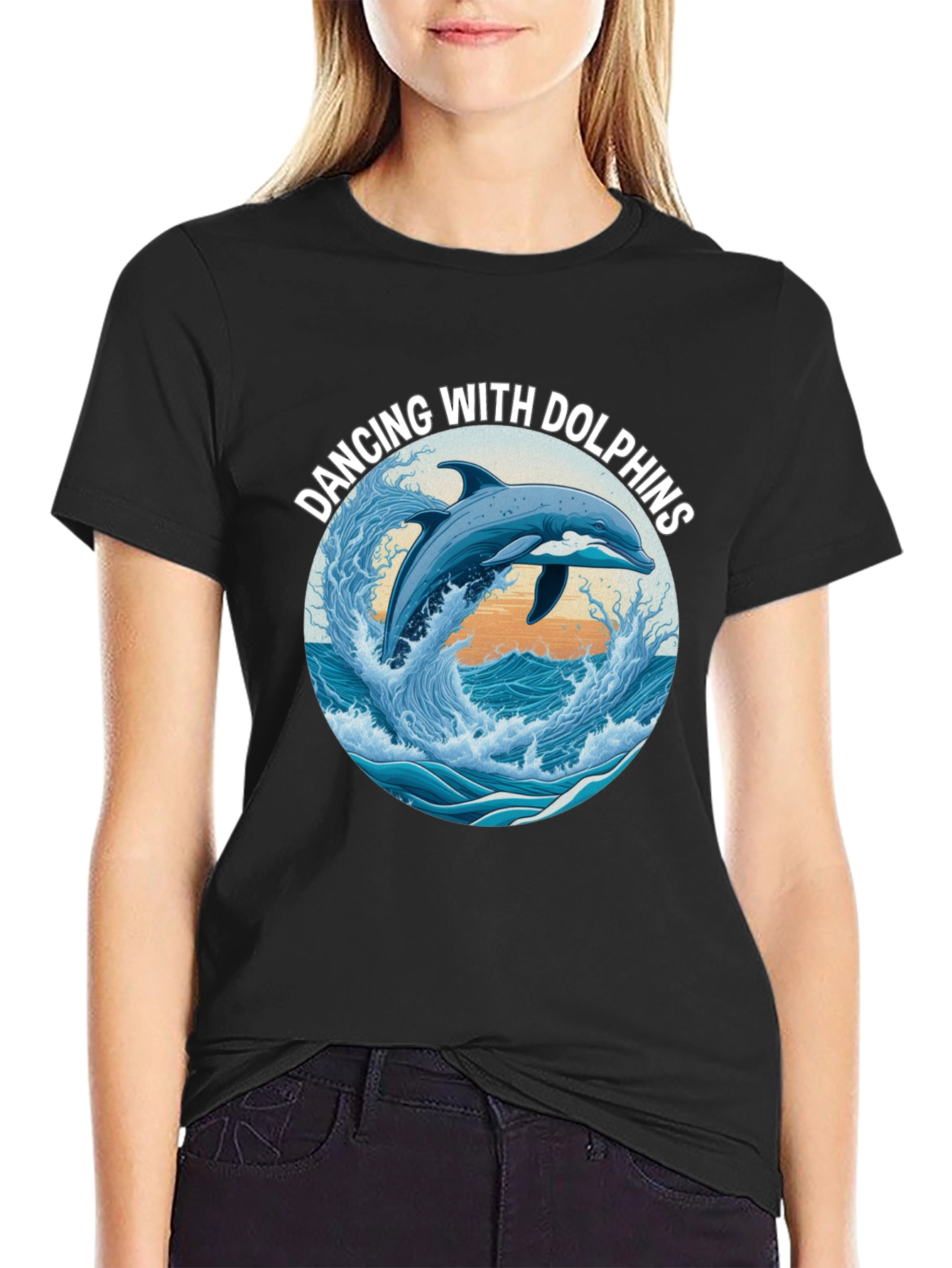 Camiseta Negra: Bailando Con Delfines