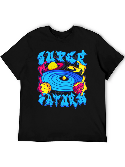 Camiseta Negra Super Saturno Estampada