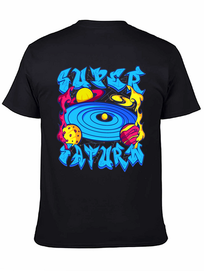 Camiseta Negra Super Saturno Estampada