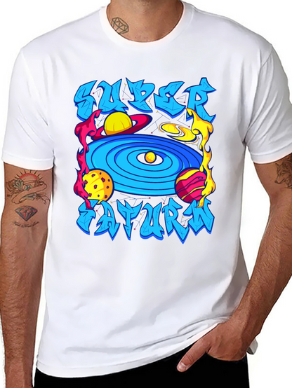 Camiseta Negra Super Saturno Estampada