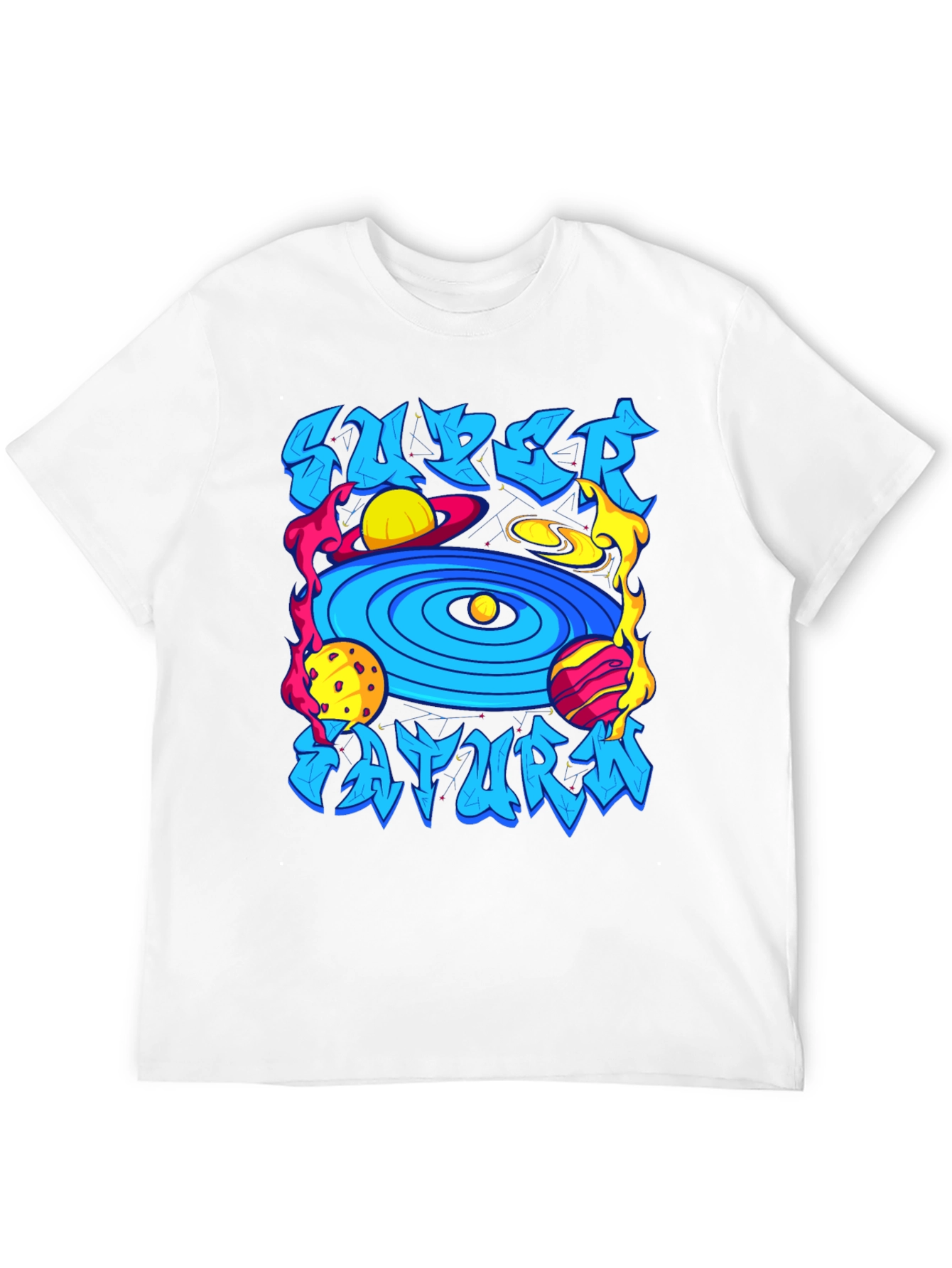 Camiseta Negra Super Saturno Estampada