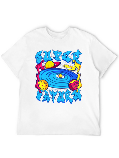 Camiseta Negra Super Saturno Estampada