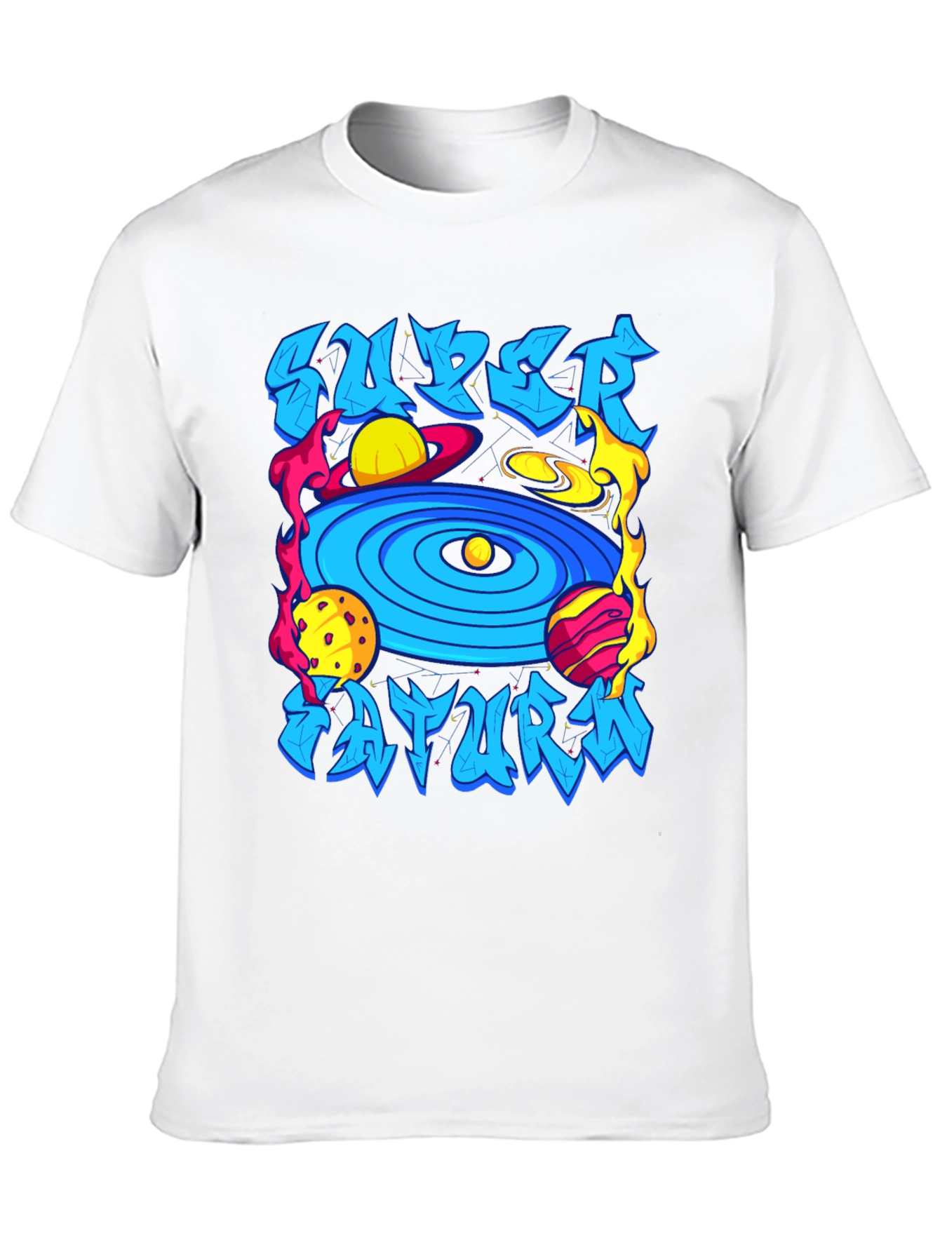 Camiseta Negra Super Saturno Estampada