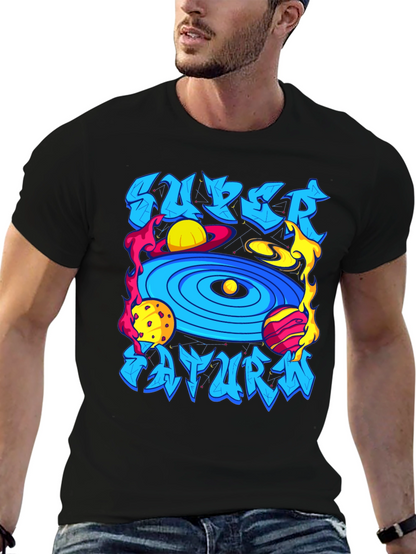 Camiseta Negra Super Saturno Estampada