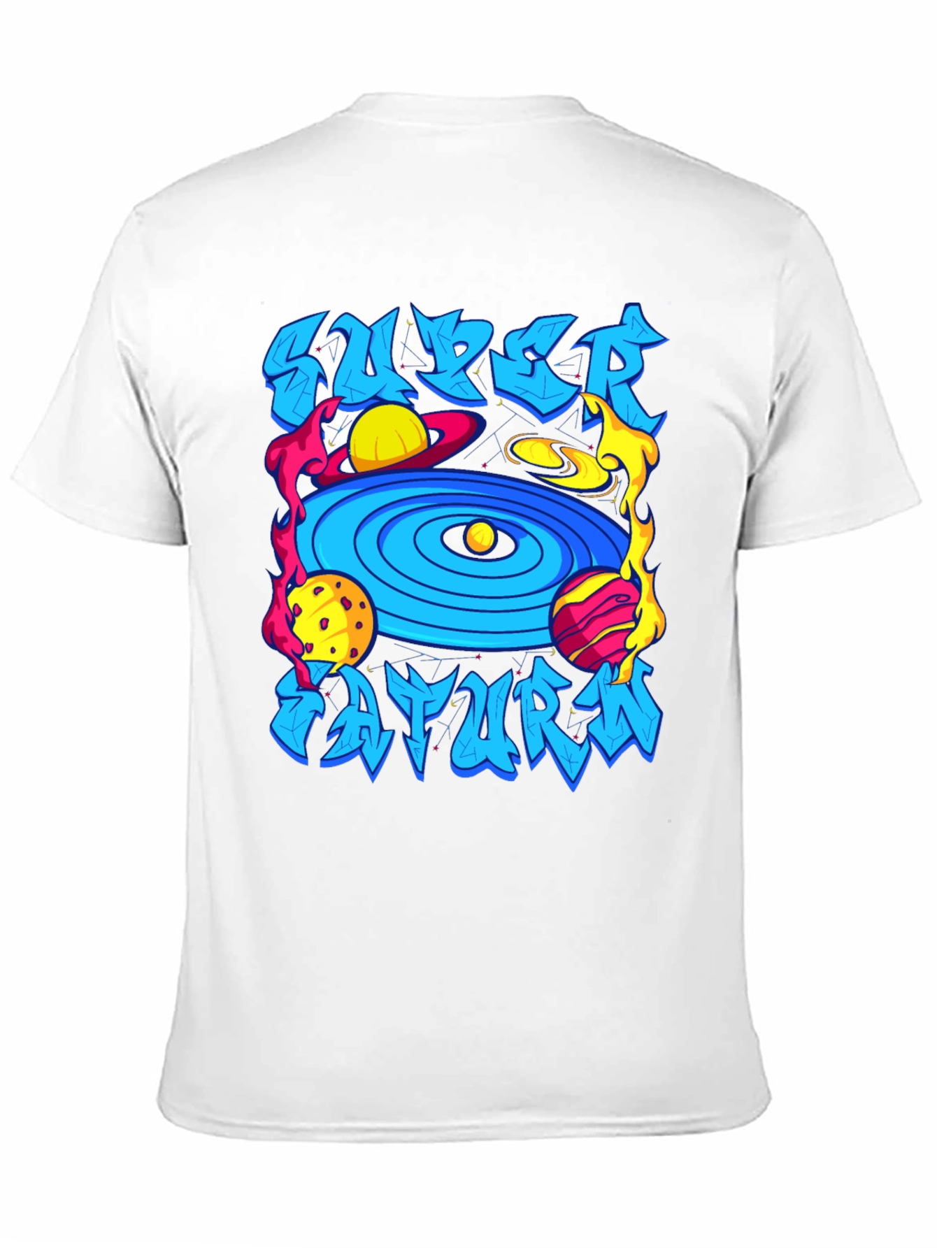 Camiseta Negra Super Saturno Estampada