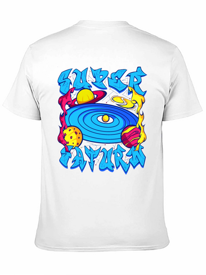 Camiseta Negra Super Saturno Estampada