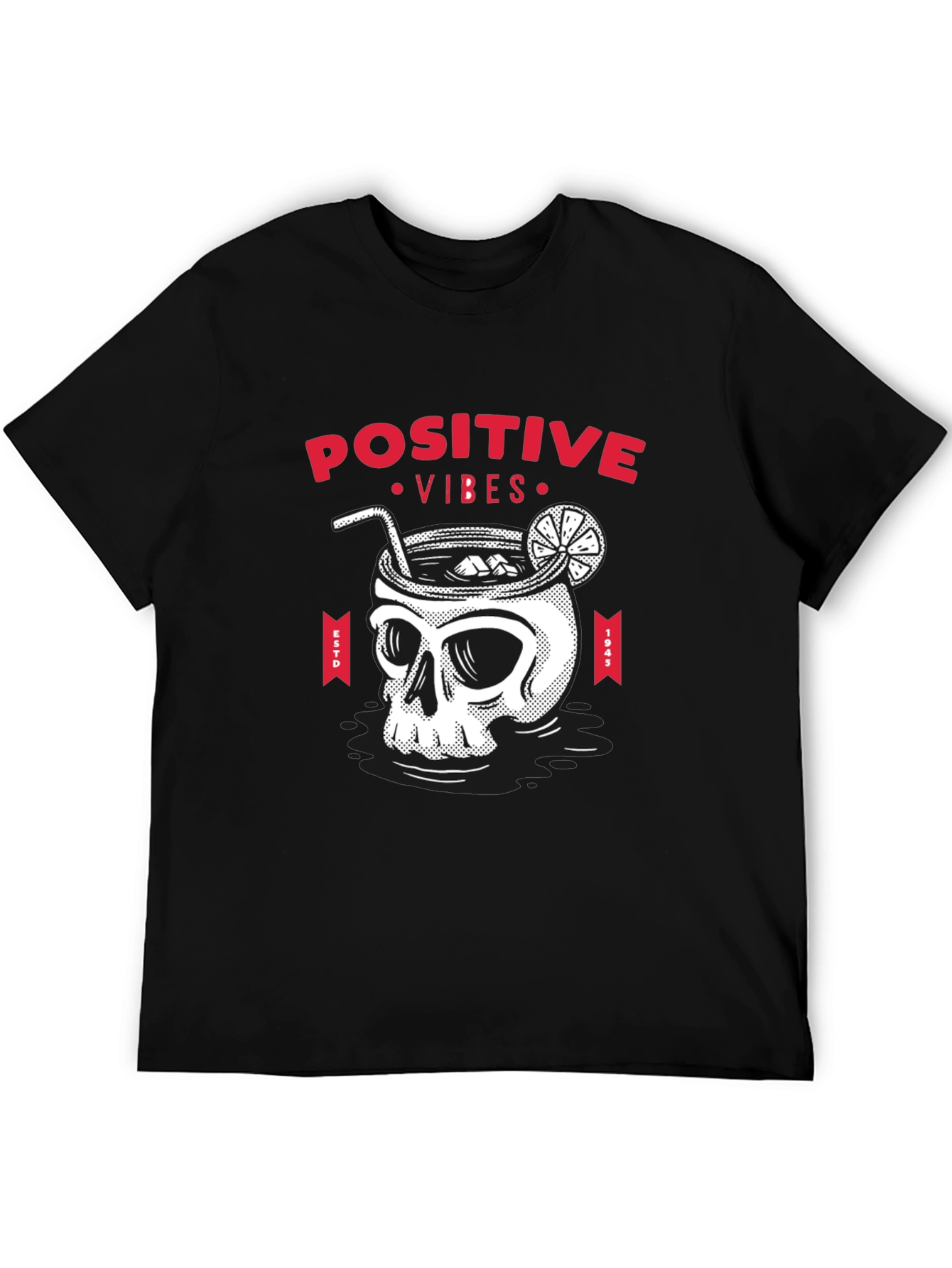 Camiseta Negra Calavera Cóctel Positive Vibes