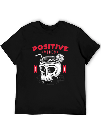 Camiseta Negra Calavera Cóctel Positive Vibes