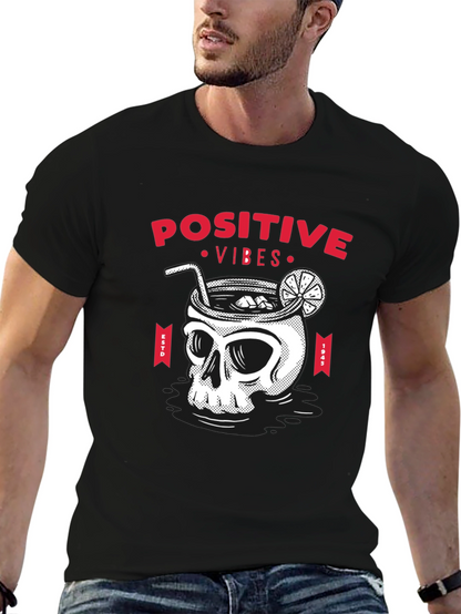 Camiseta Negra Calavera Cóctel Positive Vibes