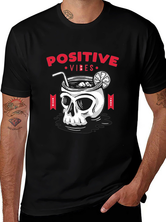 Camiseta Negra Calavera Cóctel Positive Vibes