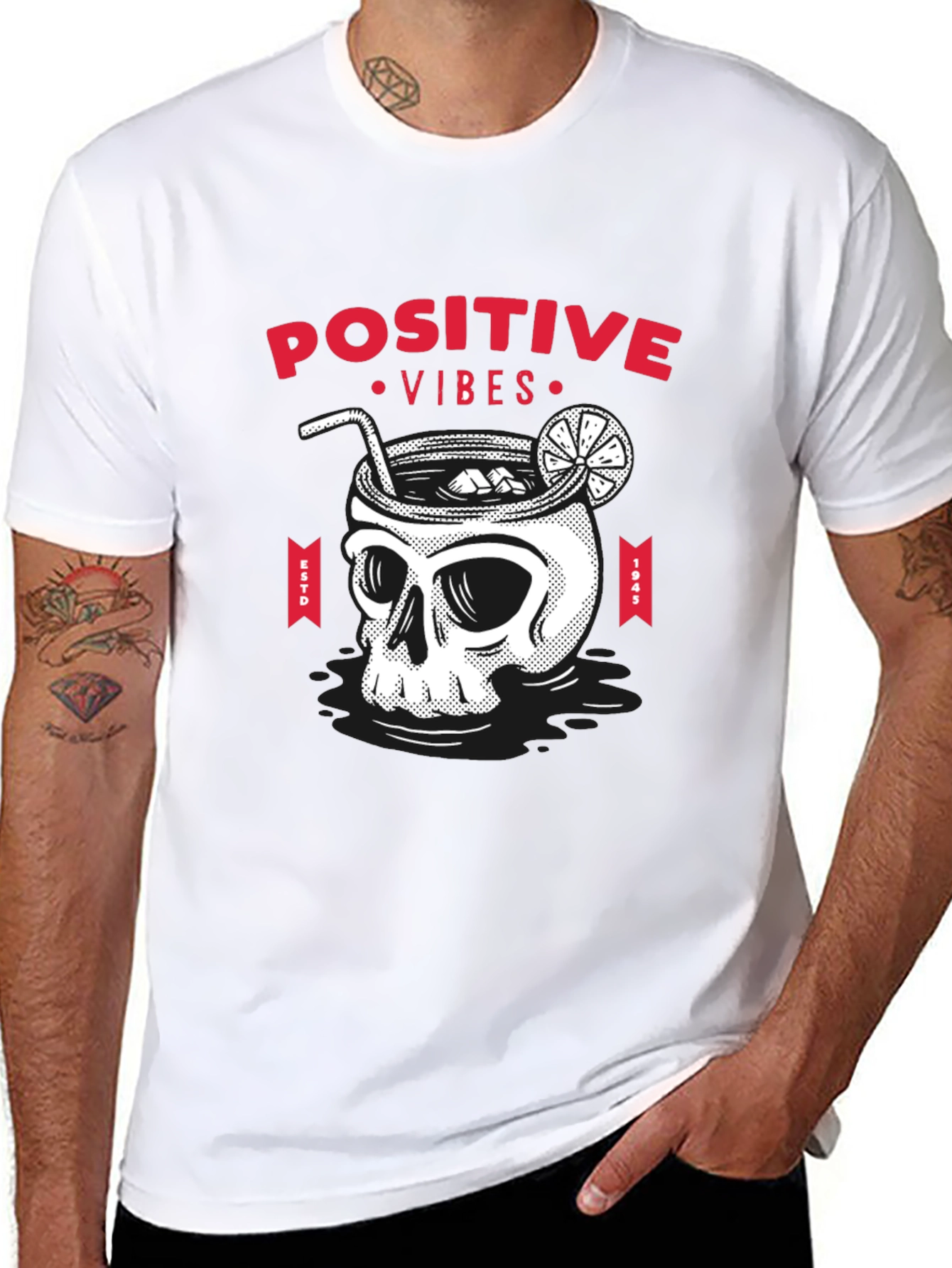 Camiseta Negra Calavera Cóctel Positive Vibes