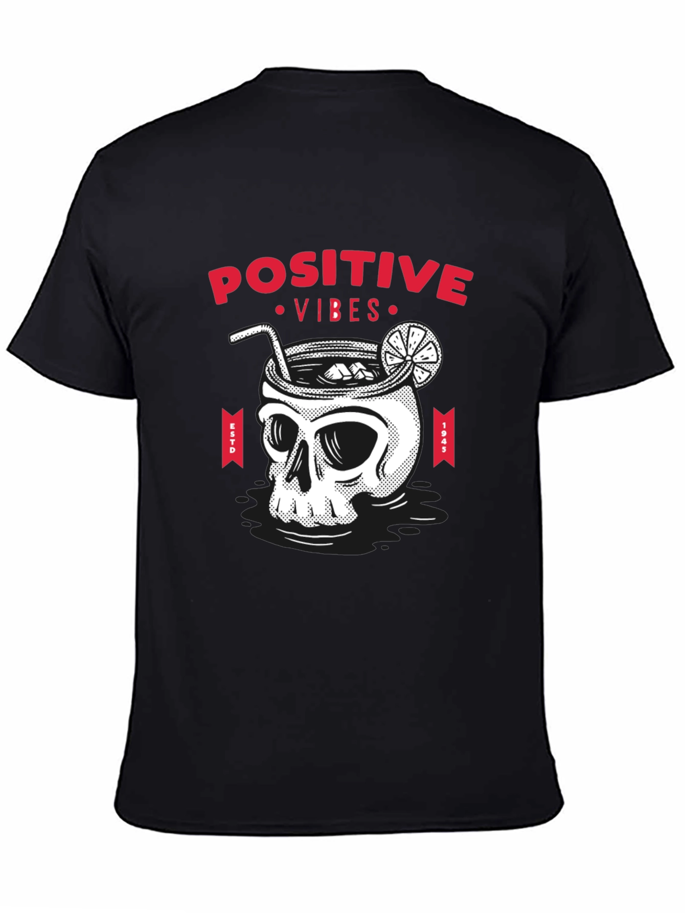 Camiseta Negra Calavera Cóctel Positive Vibes