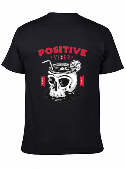 Camiseta Negra Calavera Cóctel Positive Vibes