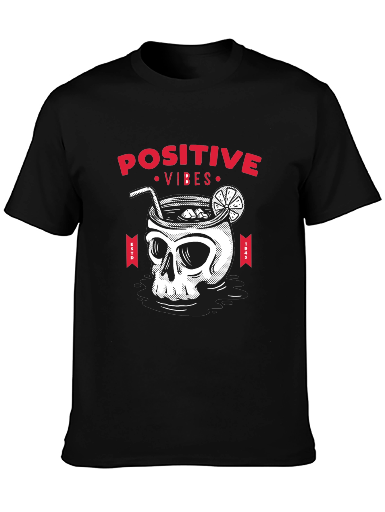 Camiseta Negra Calavera Cóctel Positive Vibes