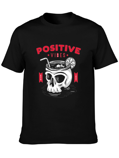 Camiseta Negra Calavera Cóctel Positive Vibes