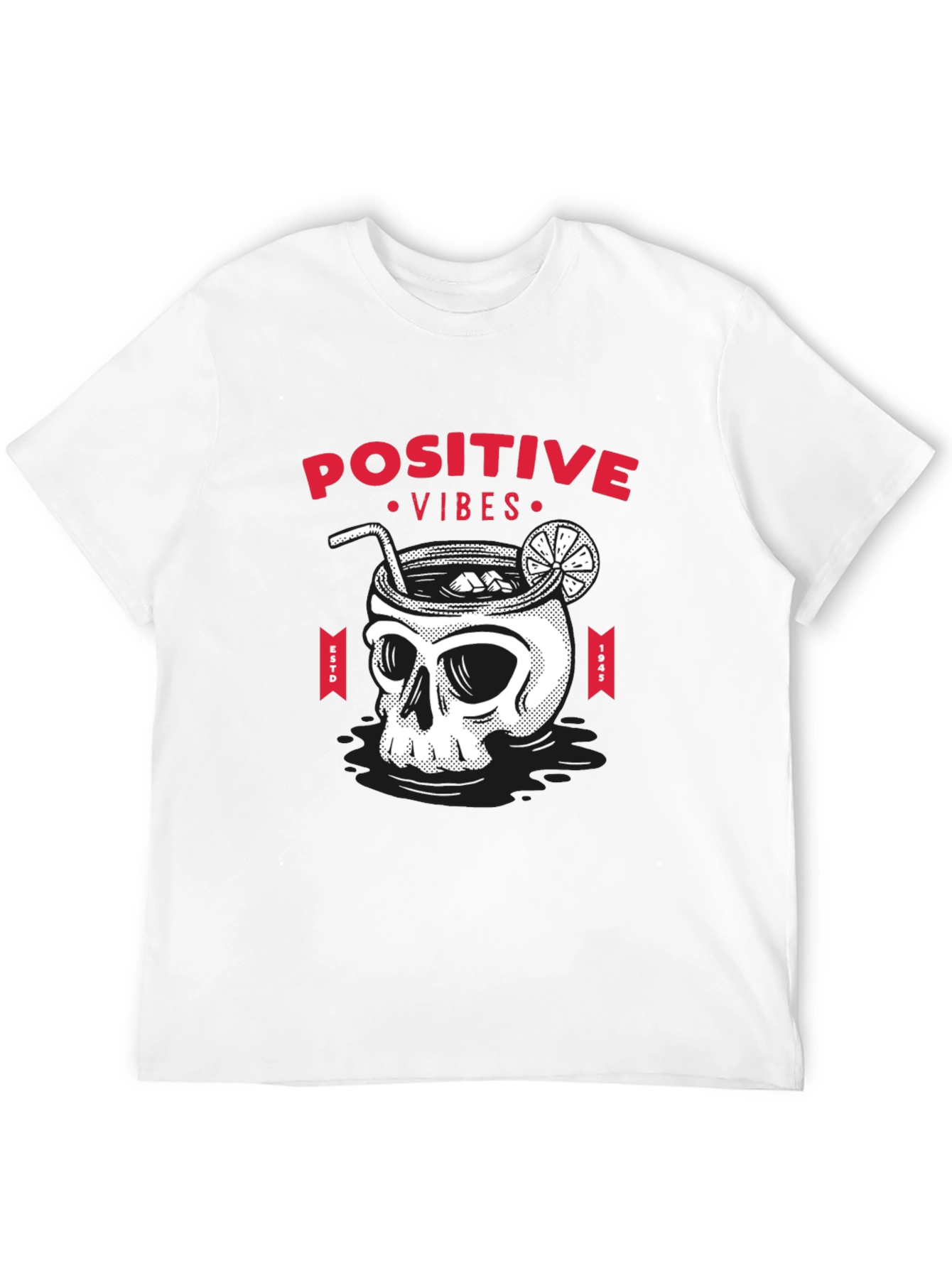 Camiseta Negra Calavera Cóctel Positive Vibes
