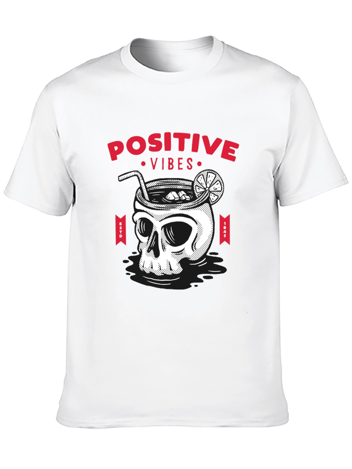 Camiseta Negra Calavera Cóctel Positive Vibes