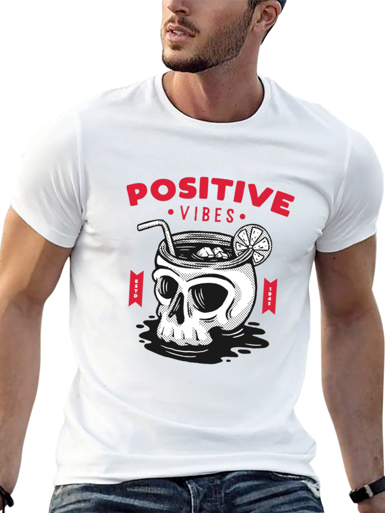 Camiseta Negra Calavera Cóctel Positive Vibes