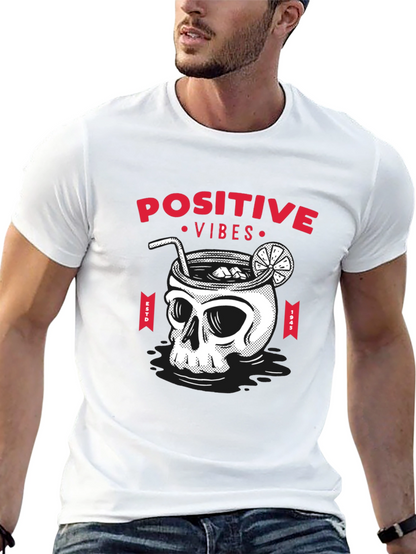 Camiseta Negra Calavera Cóctel Positive Vibes