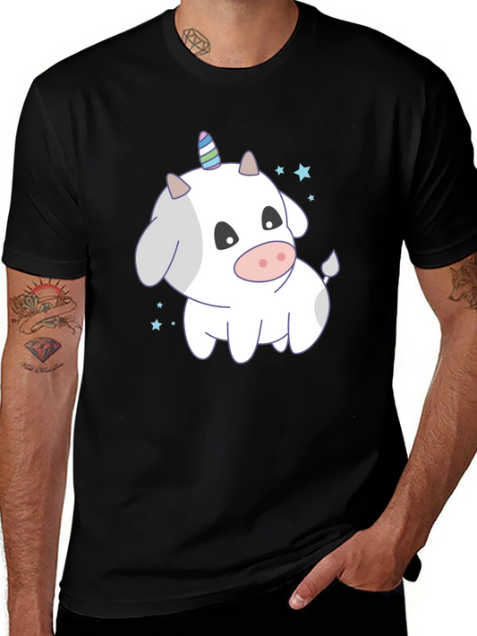Camiseta Negra con Diseño de Vaca Unicornio Kawaii