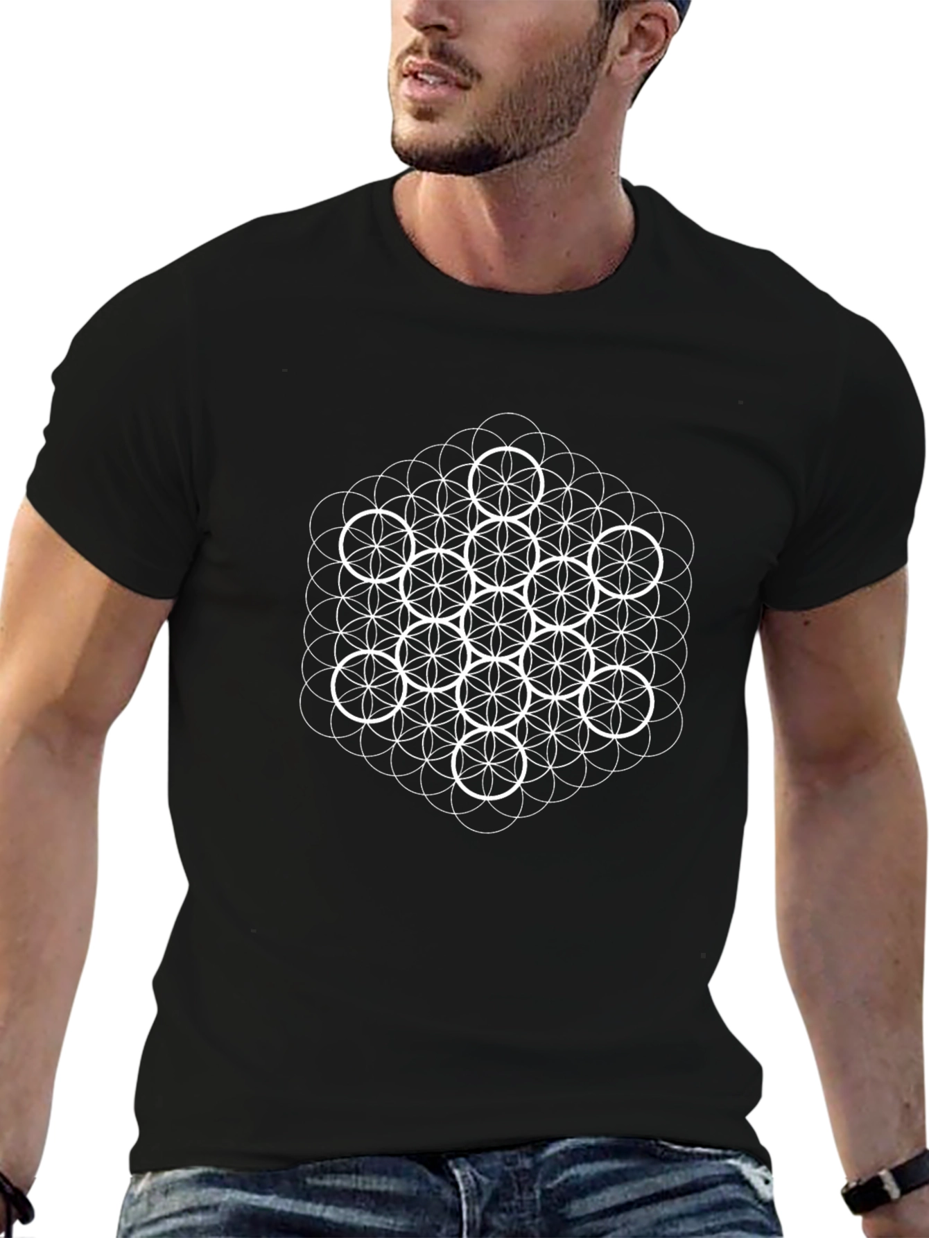 Camiseta Negra Hombre Diseño Geométrico