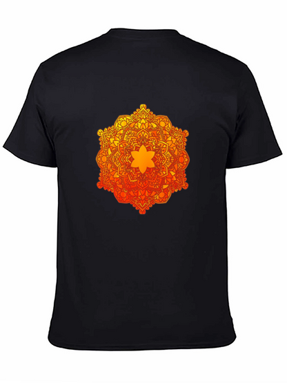 Camiseta Negra con Mandala Naranja y Amarilla