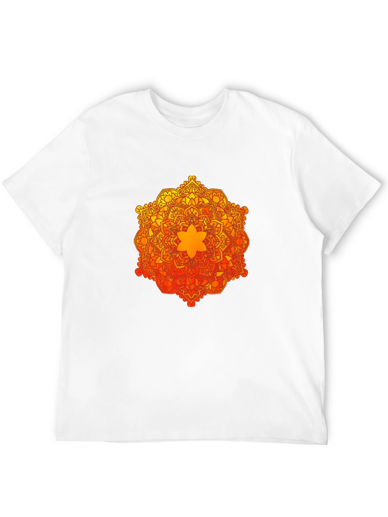 Camiseta Negra con Mandala Naranja y Amarilla