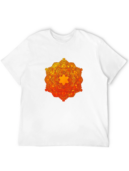 Camiseta Negra con Mandala Naranja y Amarilla